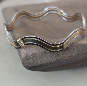 Vintage Avon “Fashion Waves” Bangle | Silver & Gold Tone 3-Row Bracelet